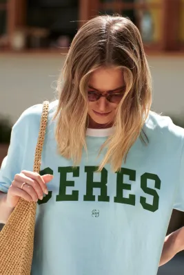 CERES LIFE STEVIE SLOUCHY WOMEN'S TEE - BLUE/BASIL VARSITY