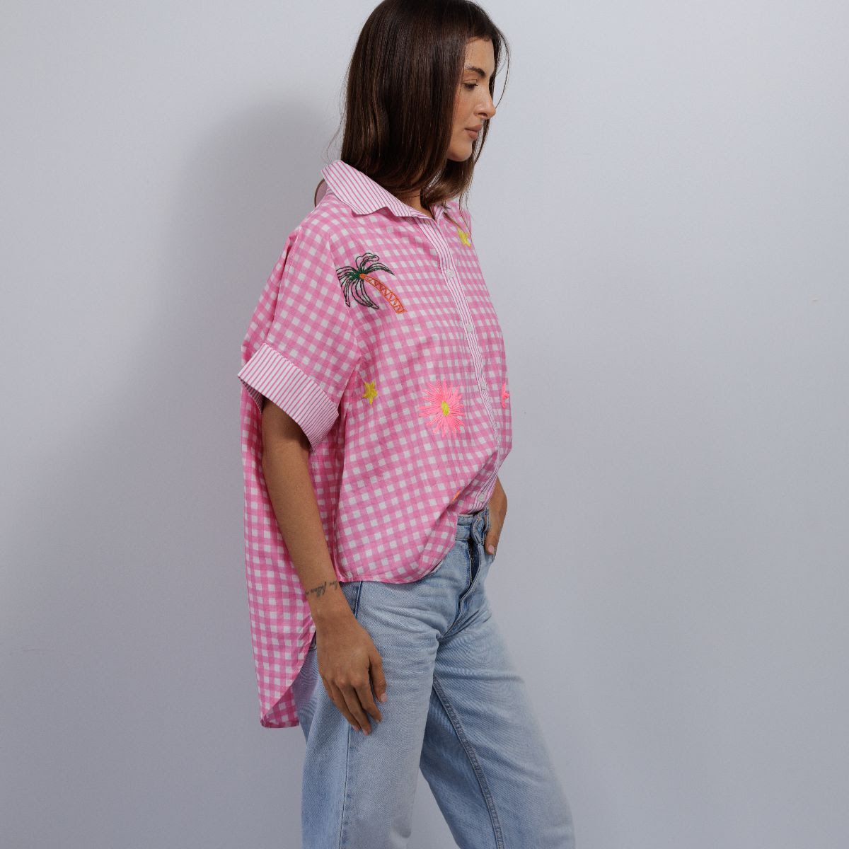 ZODA WOMENS COTTON SHIRT PINK CHECK