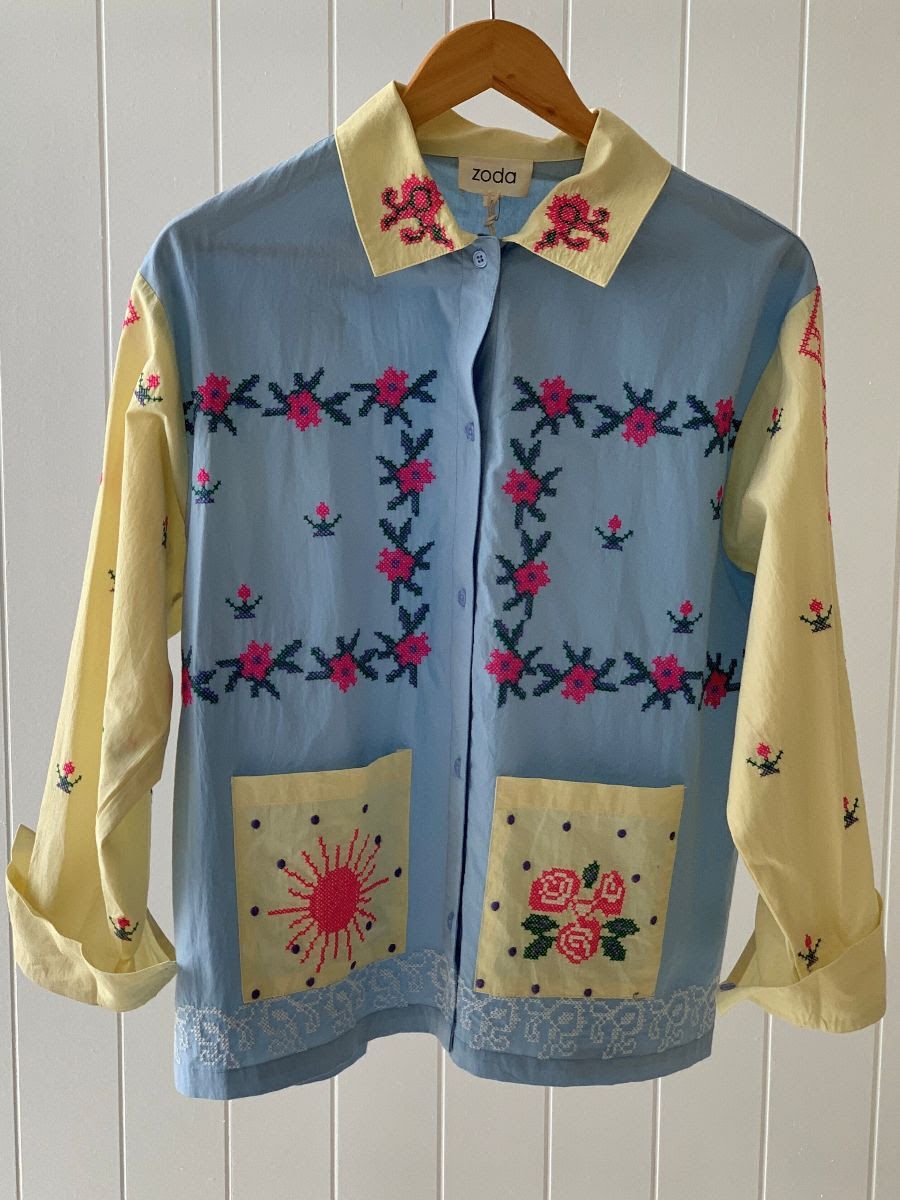 ZODA WOMENS COTTON SHIRT BLUE YELLOW