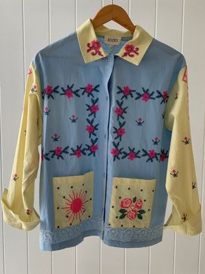 ZODA WOMENS COTTON SHIRT BLUE YELLOW