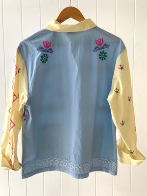 ZODA WOMENS COTTON SHIRT BLUE YELLOW
