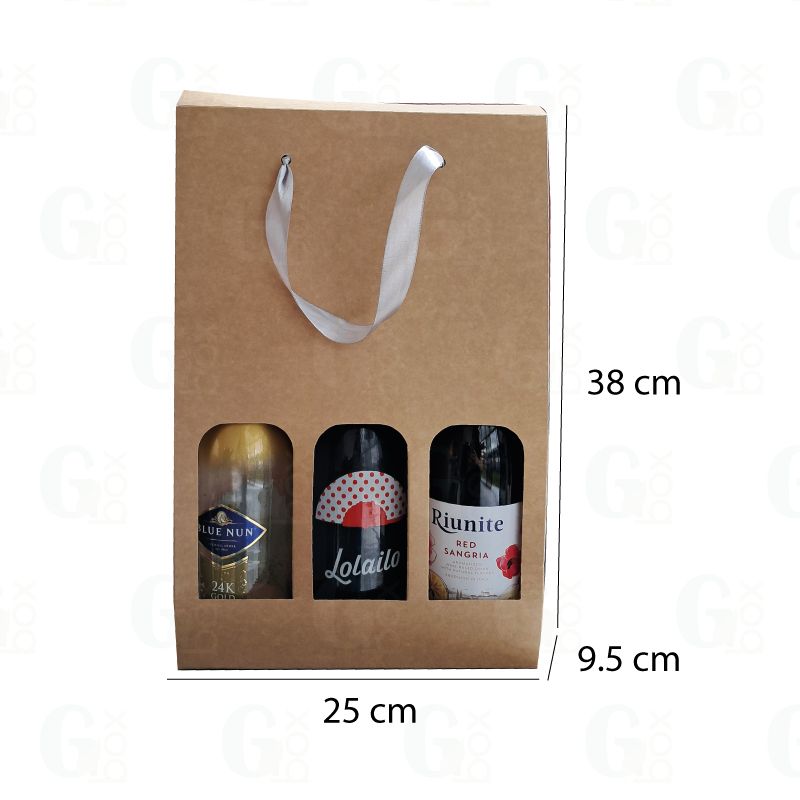 Bolsa hueca para 3 Botellas con cinta Plateada (1 und)