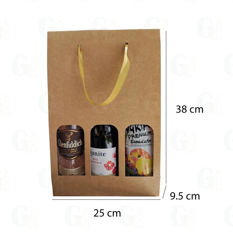 Bolsa hueca para 3 Botellas con cinta dorada (1 und)