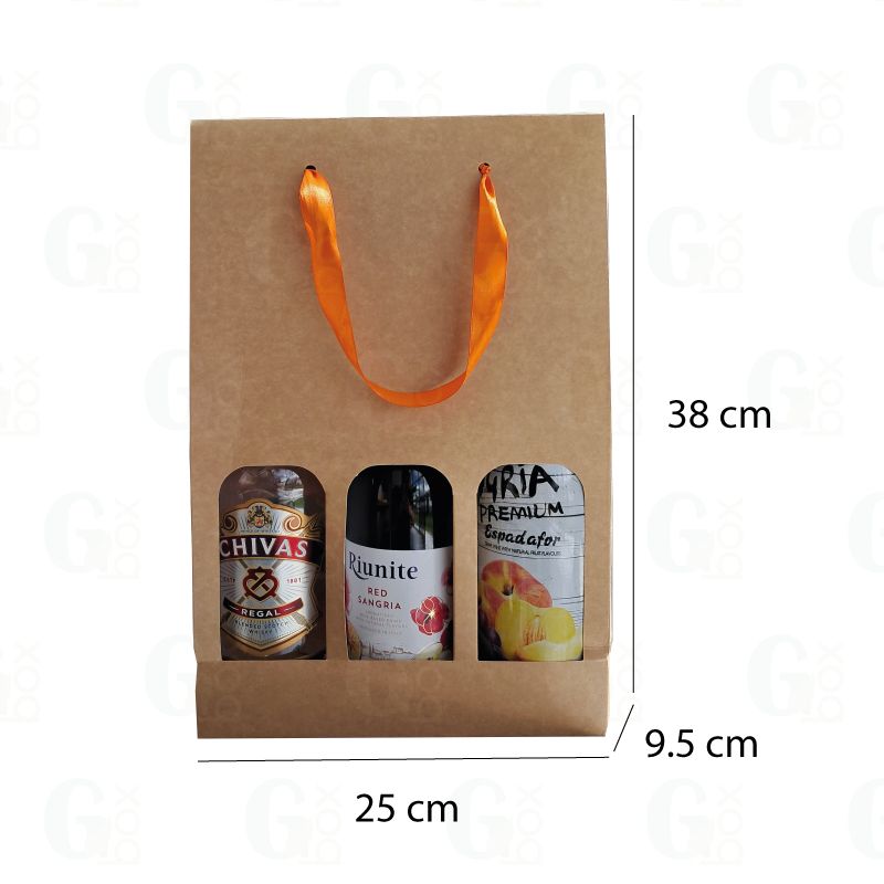 Bolsa hueca para 3 Botellas con cinta naranja (1 und)