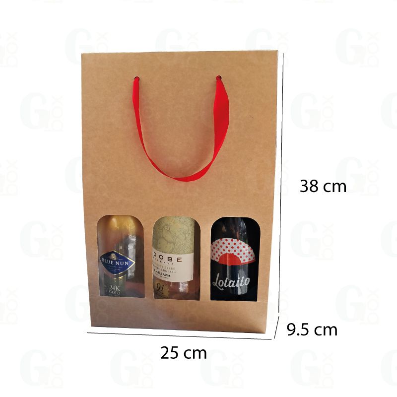 Bolsa hueca para 3 Botellas con cinta Roja (1 und)
