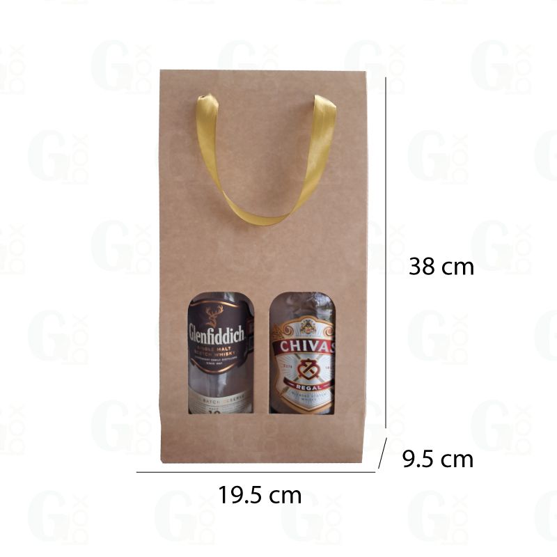 Bolsa hueca para 2 Botellas con cinta dorada (1 und)