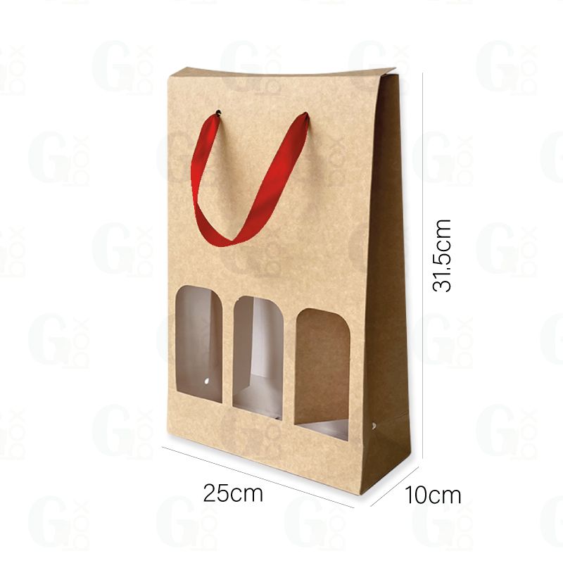 Bolsa hueca para 3 Botellas con cinta Roja (Se vende por UNIDAD)