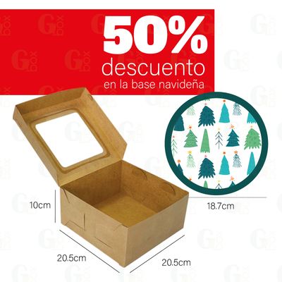 Combo caja repostería #8 con ventana + base navideña (Paquete de 24 unidades)