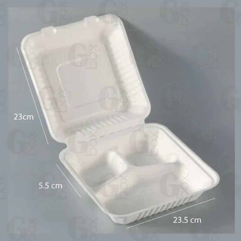 Clamshell 9x9 Bagazo con división (Paquete de 25 unidades) Clamshell 9x9 Bagazo con división (Paquete de 25 unidades)