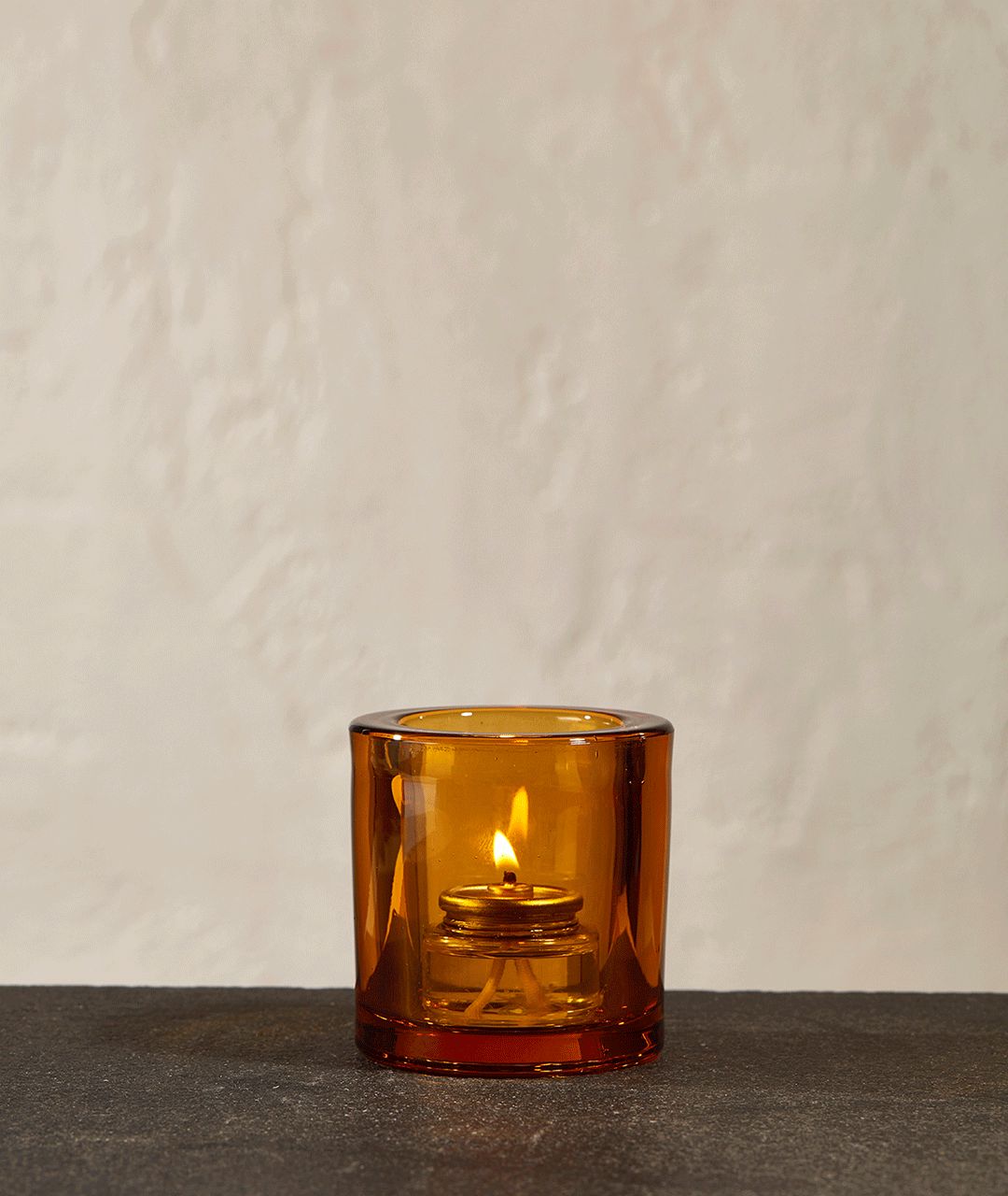 Clear Amber Glass Candle Holder