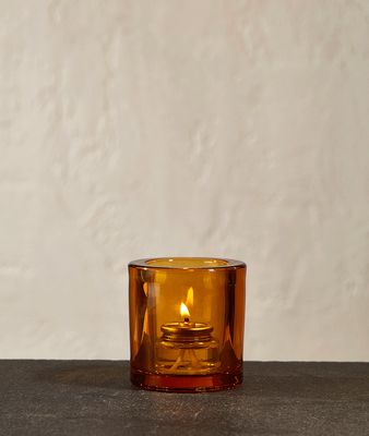 Clear Amber Glass Candle Holder