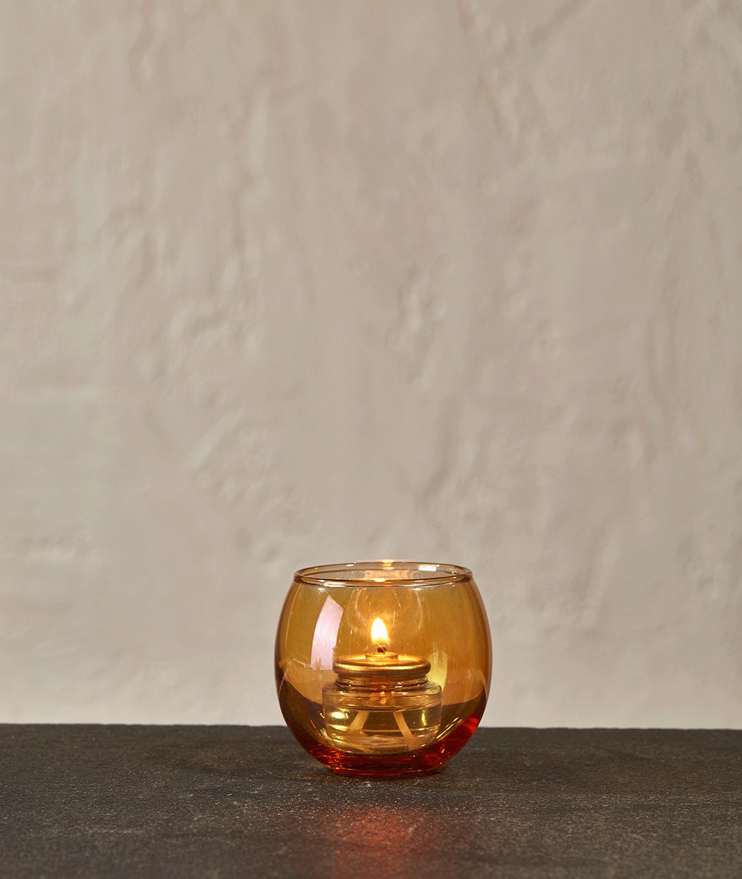 Glossy Amber Sphere Votive Holder