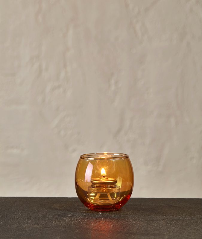 Glossy Amber Sphere Votive Holder