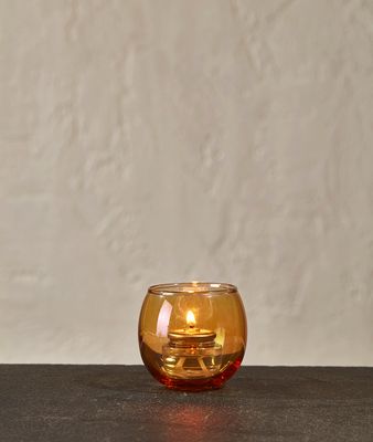 Glossy Amber Sphere Votive Holder
