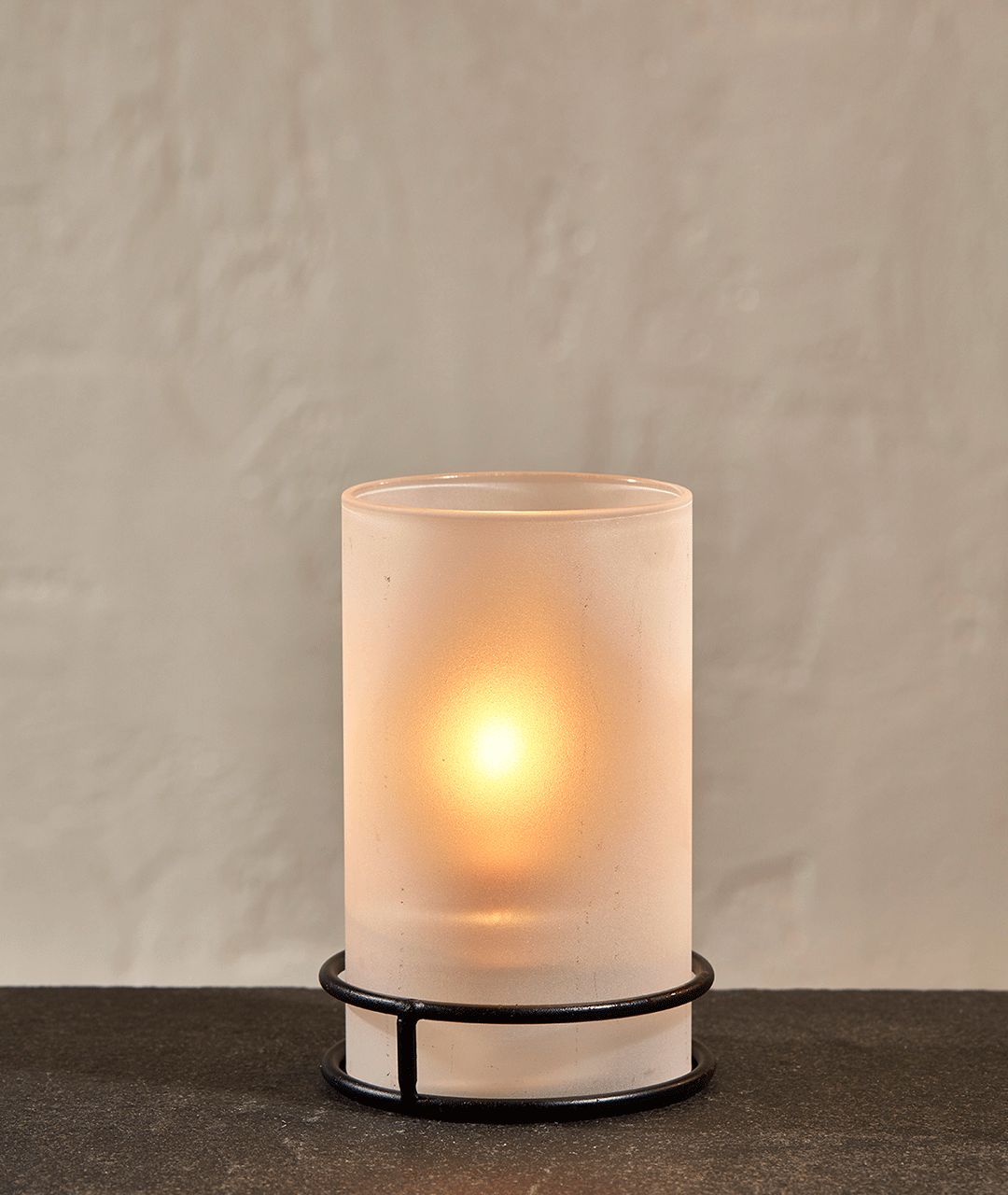 Black Wire Candle Holder w/Frosted Cylinder