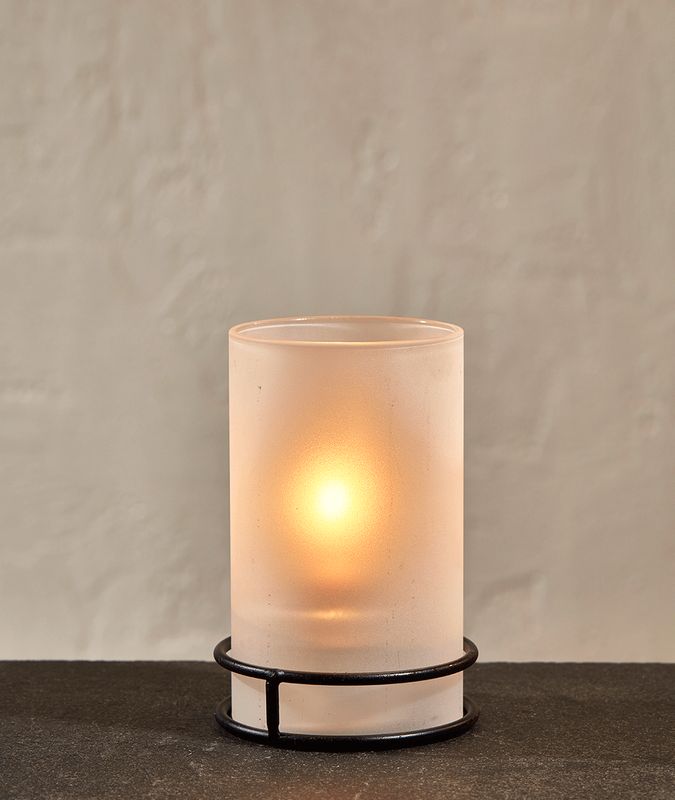Black Wire Candle Holder w/Frosted Cylinder