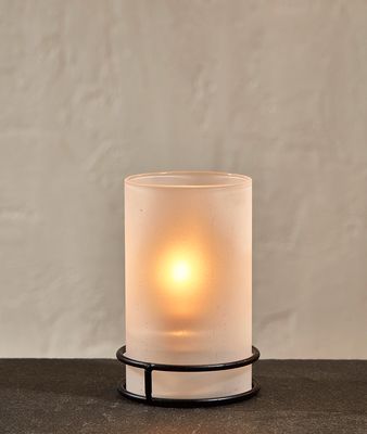 Black Wire Candle Holder w/Frosted Cylinder