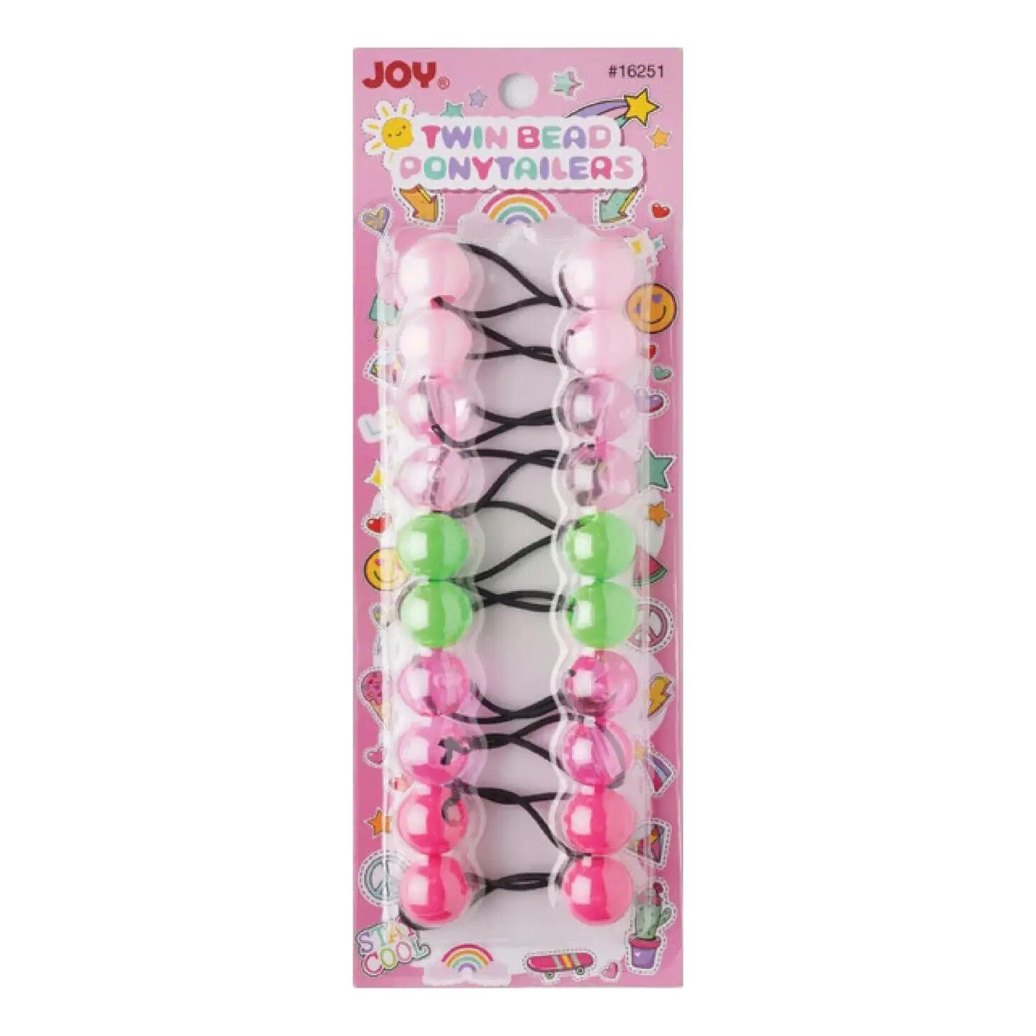 Twin Beads Ponytailers, Type: 10ct Clear Green, Pink, Purple