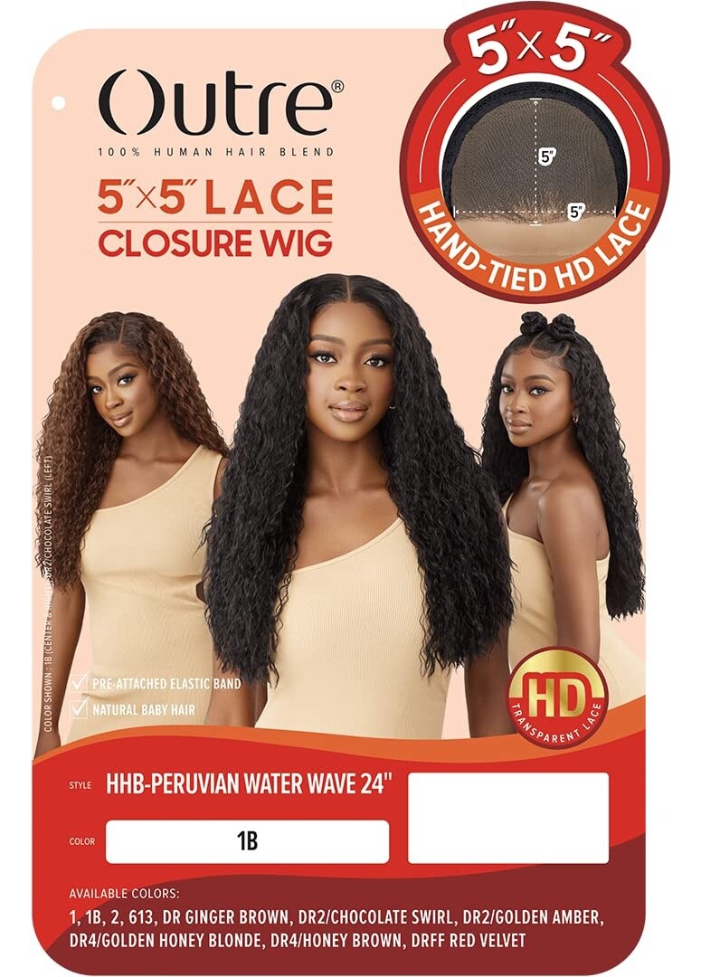 Outre - 5x5 Lace Closure - HHB - Peruvian Water Wave 24&quot;