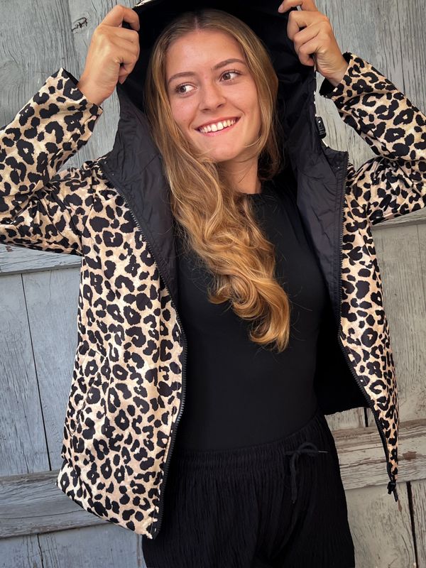 Wasserdichter, wendbarer Parka mit Leopardenmuster, OEKO-TEX gekennzeichnet