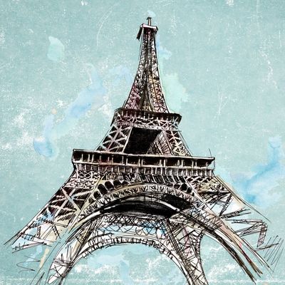 Künstlerfliese Künstlerfliese "Eiffelturm in der Perspektive von seitlich unten, Hintergrund abstrakte Wolken", Unterseite mit Kork