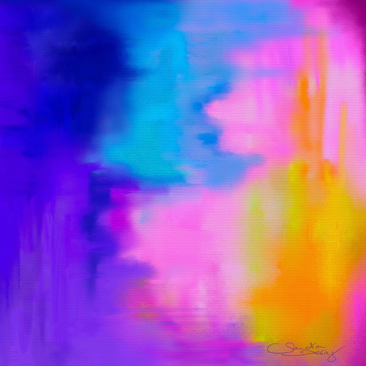 Künstlerfliese "Abstrakt, mit den Farben lila, rosa, hellblau und gelb", Unterseite mit Kork