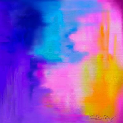 Künstlerfliese "Abstrakt, mit den Farben lila, rosa, hellblau und gelb", Unterseite mit Kork