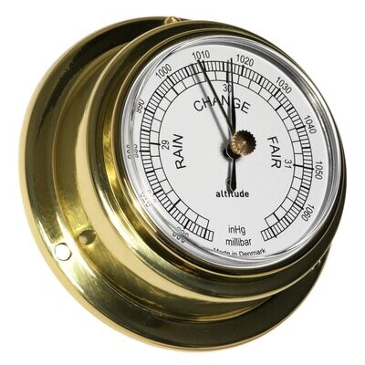 Barometer ALTITUDE, Messing poliert, D 95 mm, T 40 mm, weisses Zifferblatt