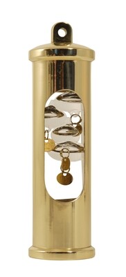 Galileiglas Thermometer, Messing poliert  m. Wandhalterung, Höhe 145 mm