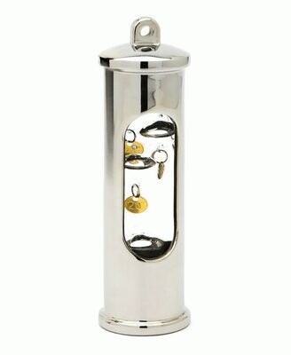 Galileiglas Thermometer Edelstahl gebürstet, mit Wandhalter, Hoehe 145 mm