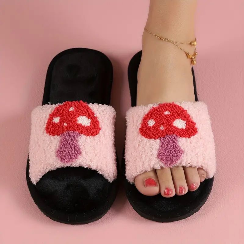 Mushroom Plush Slippers Slides