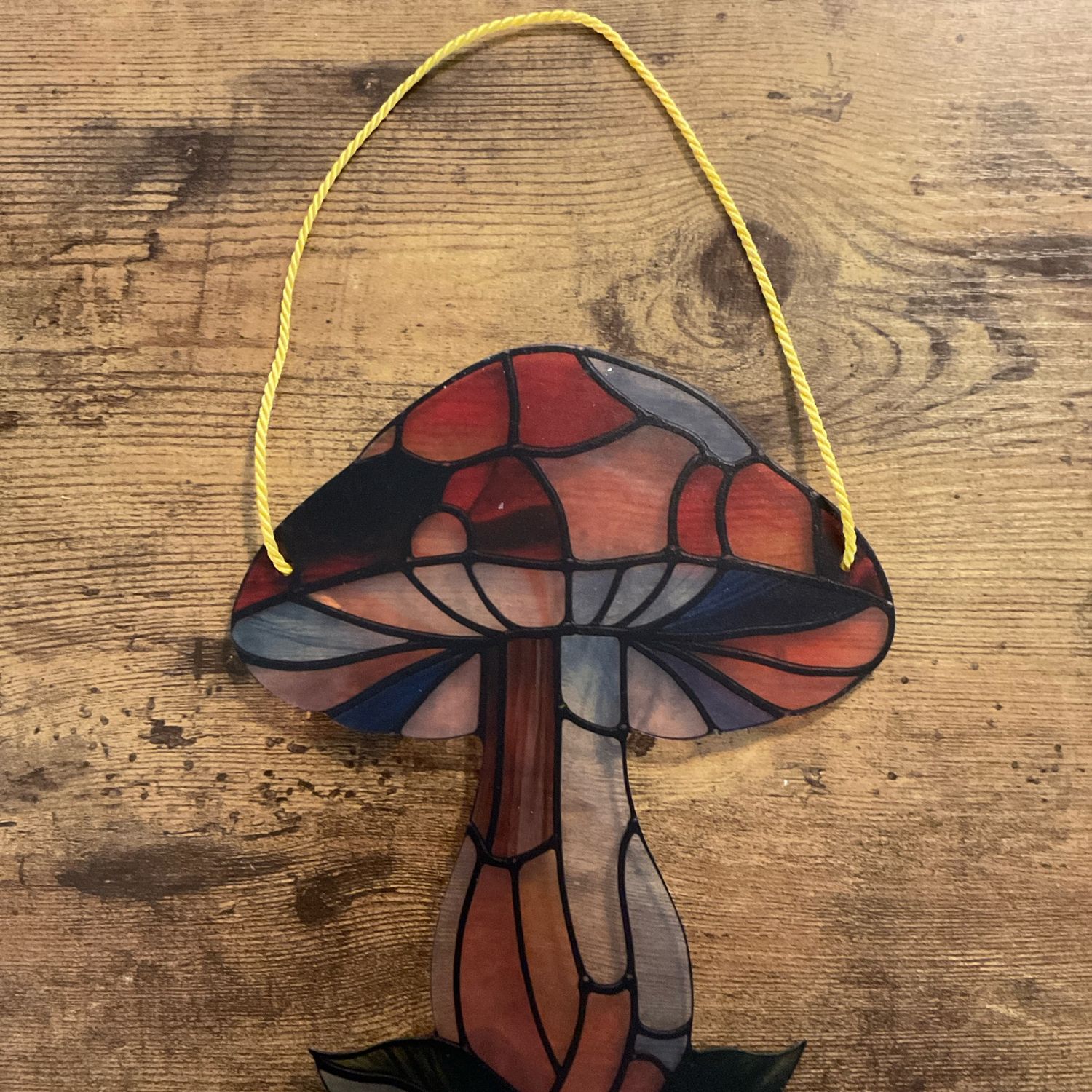 Mushroom “stained glass” wall hanging