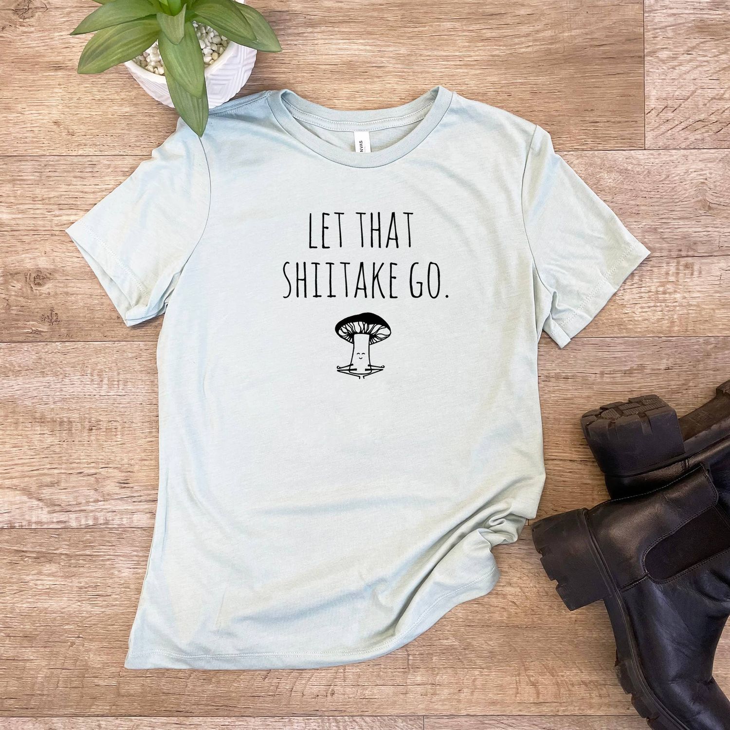 Let That Shiitake Go - Women&#39;s Crew Tee: Dusty Blue (Black Ink), XX-Large