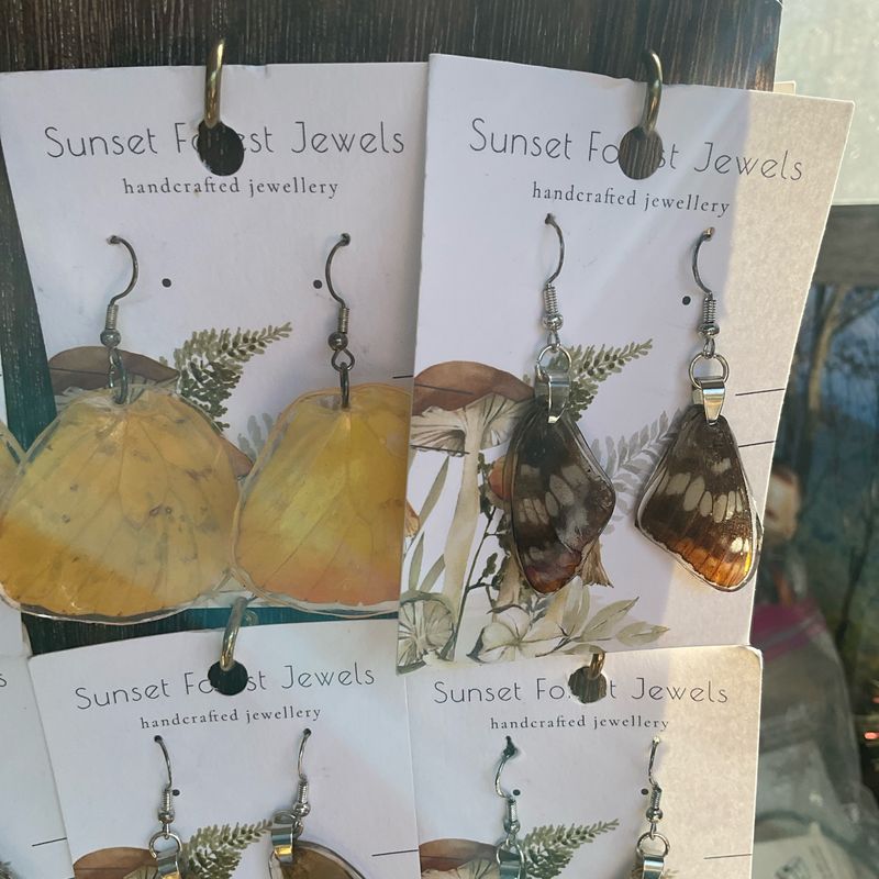 Sunset Forest Resin Real Moth wing earrings