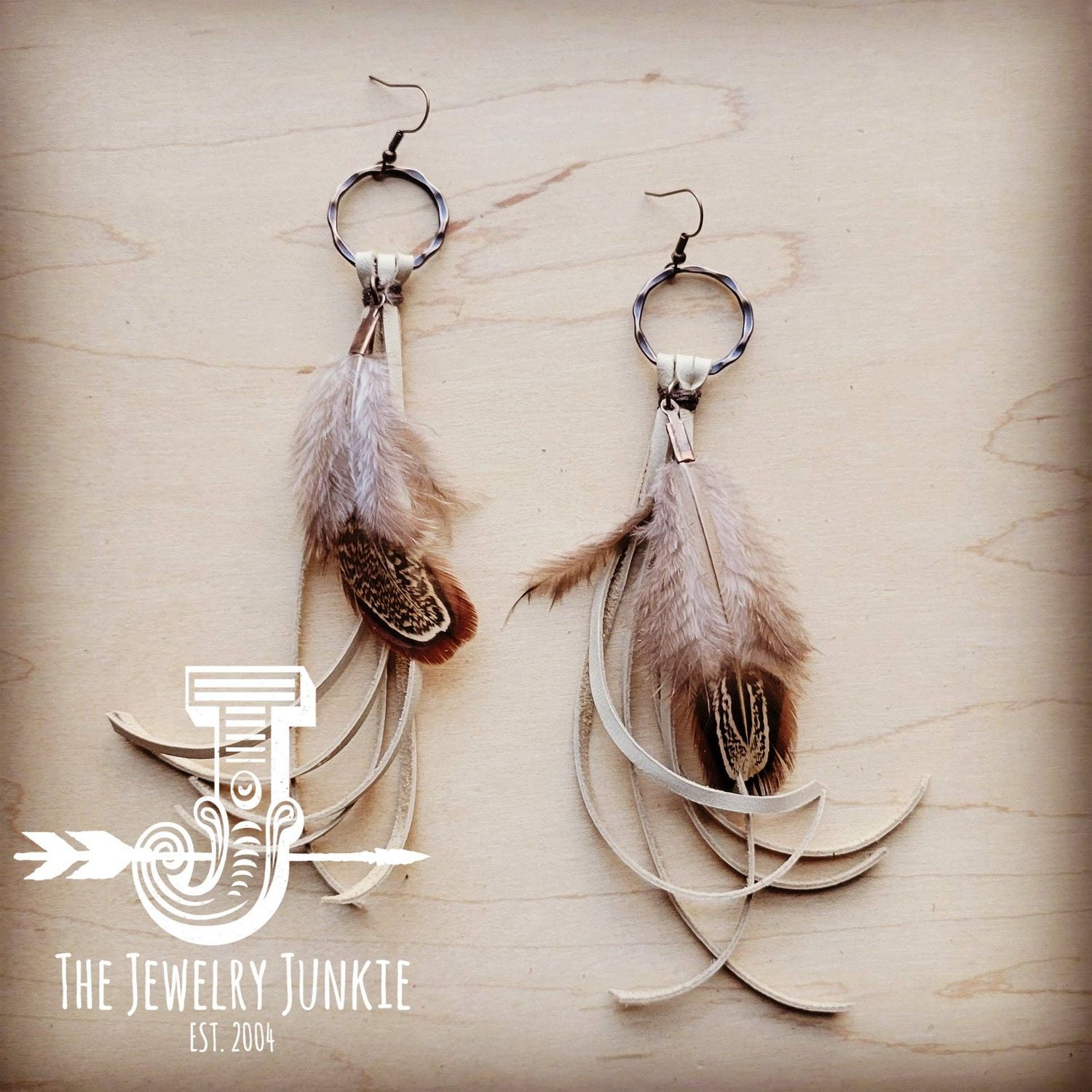 Boho Deerskin Leather Tassel Earrings with Feather: Multi