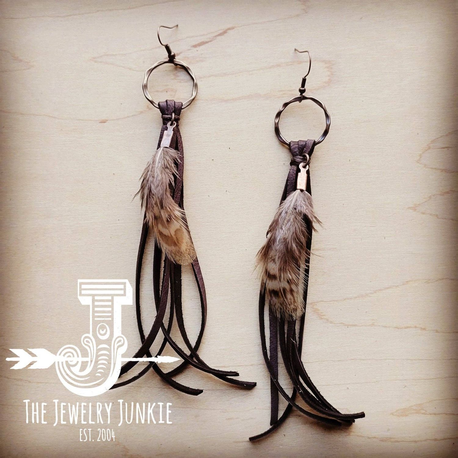 Brown Deer Skin Leather Tassel Earrings with Yellow Feather: Multi