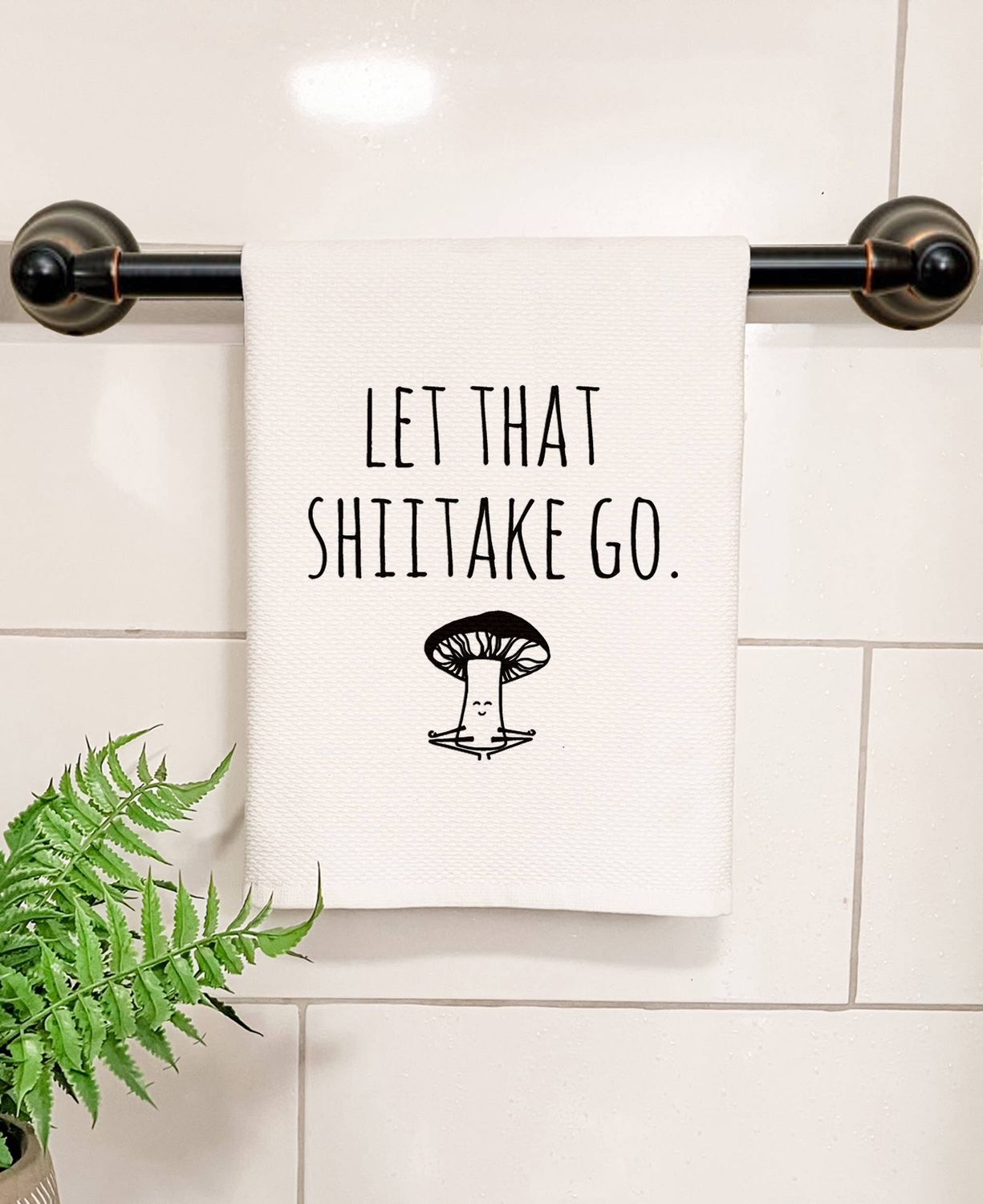 Let That Shiitake Go - White Hand Towels (Waffle)