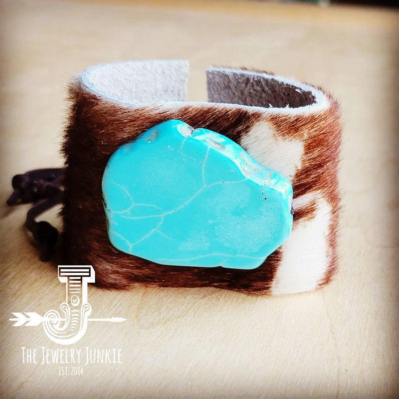 **Leather Cuff With Tie-axis Deer Hide With Turquoise Slab