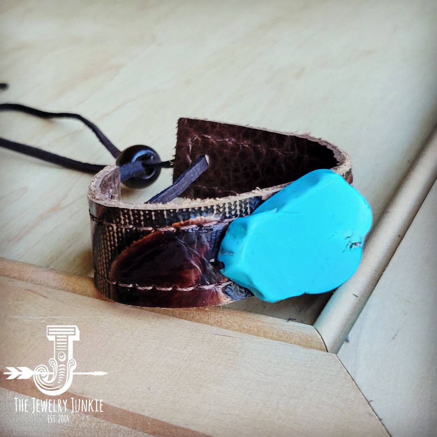 Narrow Leather Cuff w/ Turquoise Slab-Brown Laredo