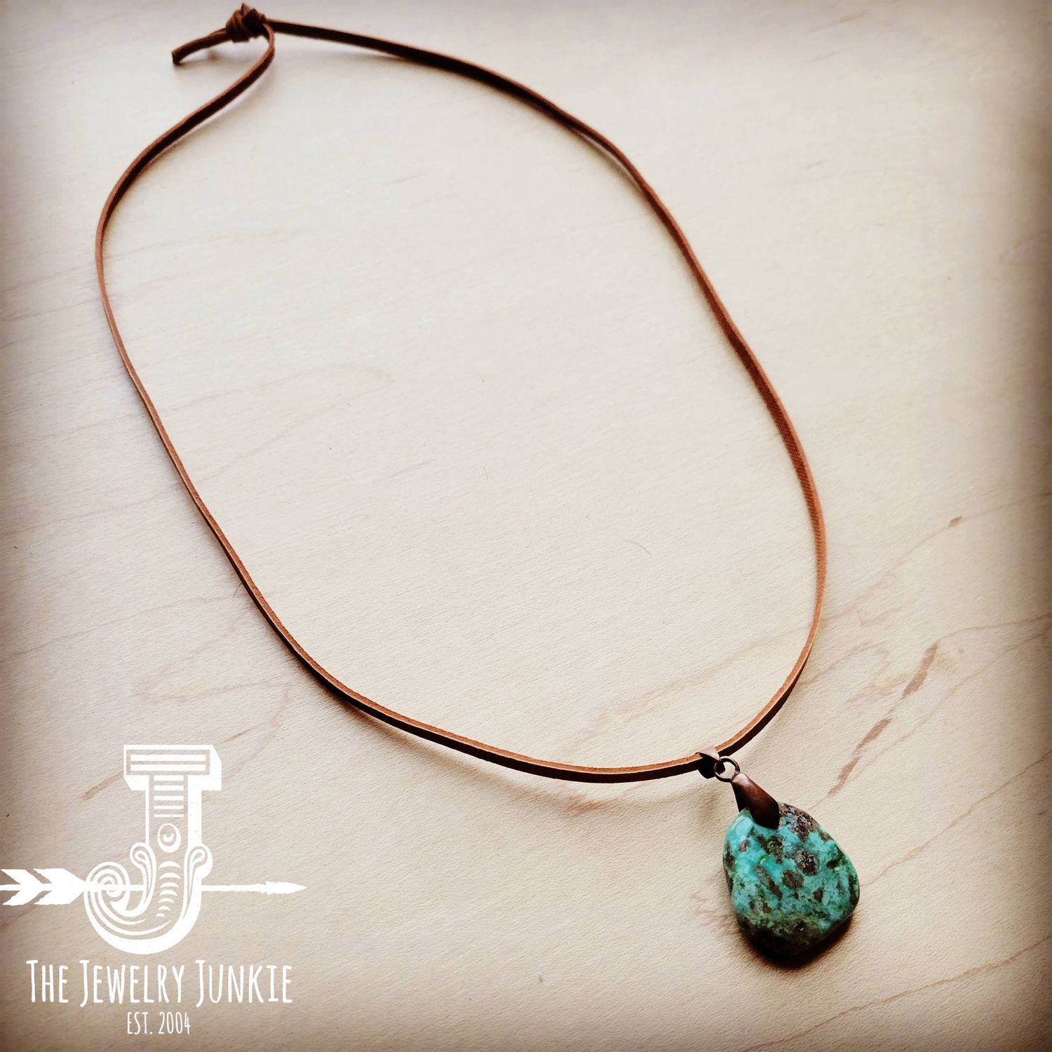 Leather Necklace with Genuine Natural Turquoise Pendant 249q