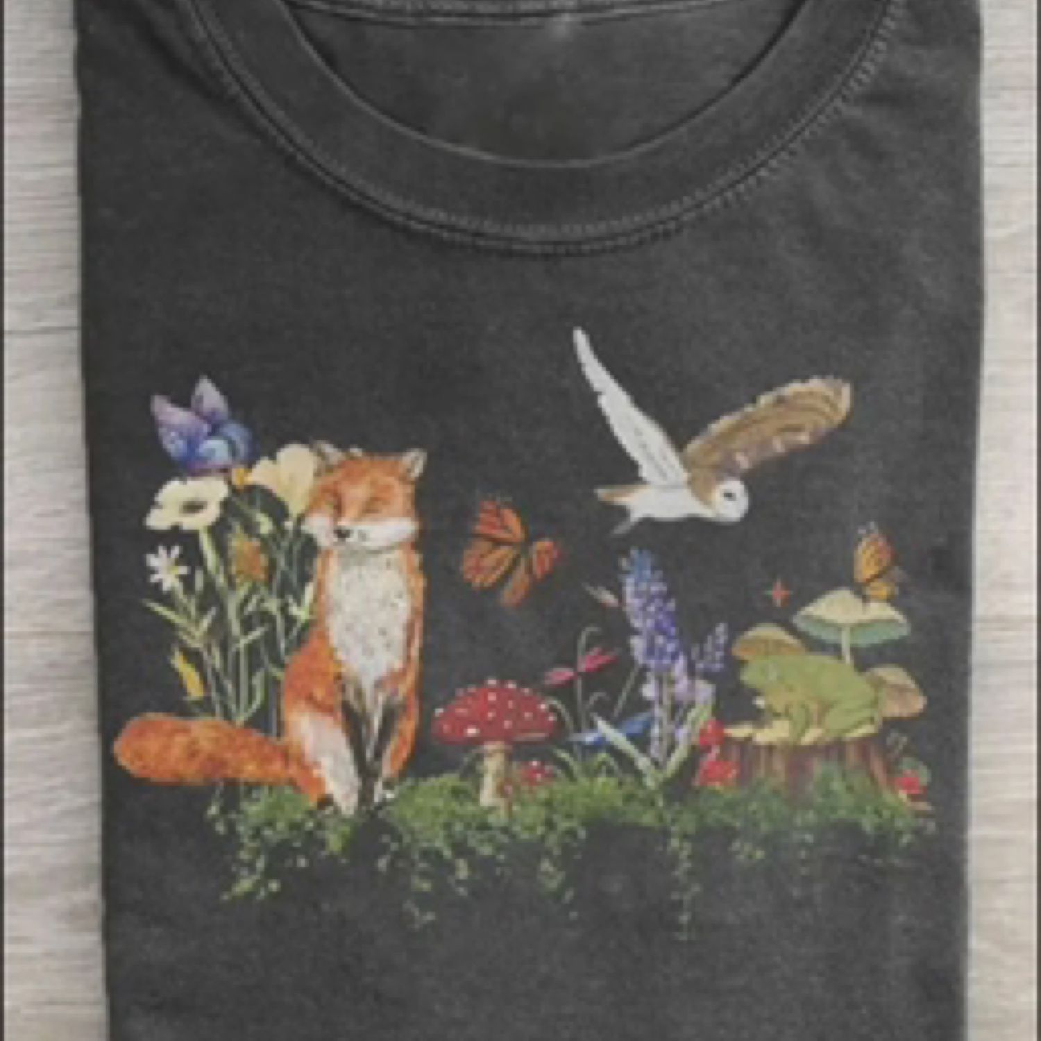 Woodland Creatures Grey Cute Mushroom Tshirt