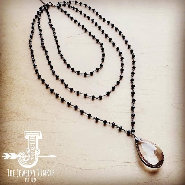Faceted Glass Beaded Triple Strand Layering Necklace 253k: Multi