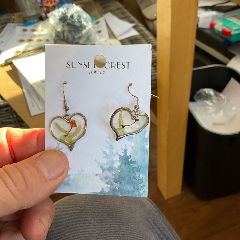 Sunset Forest Resin Real Mushroom earrings