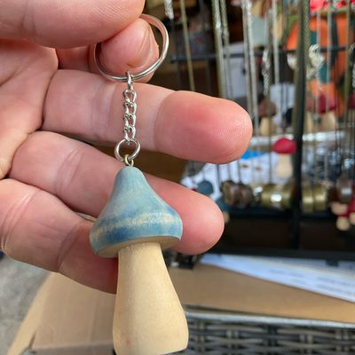 Sunset Forest Wooden Mushroom Keychain