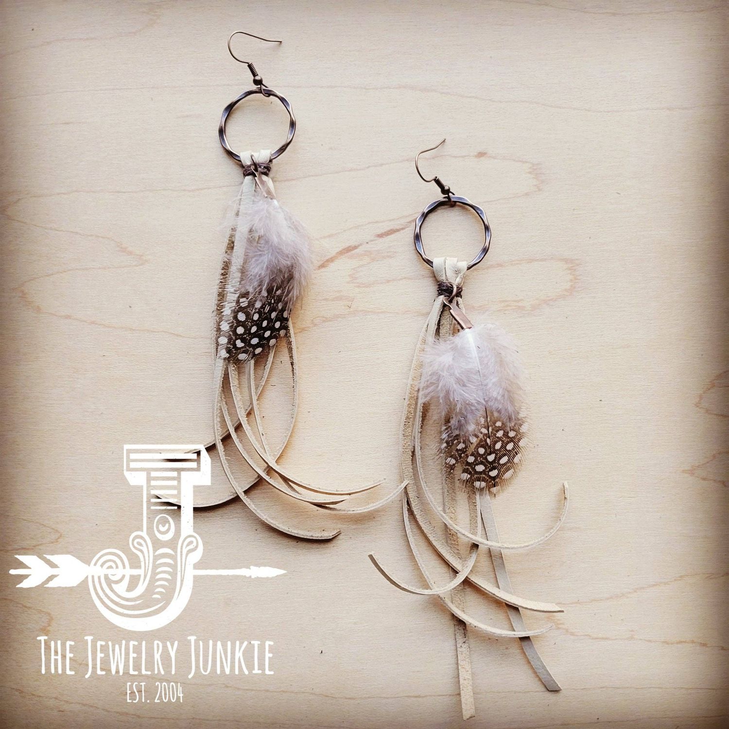 Boho Deer Skin Leather Tassel Earrings with Feather: Multi