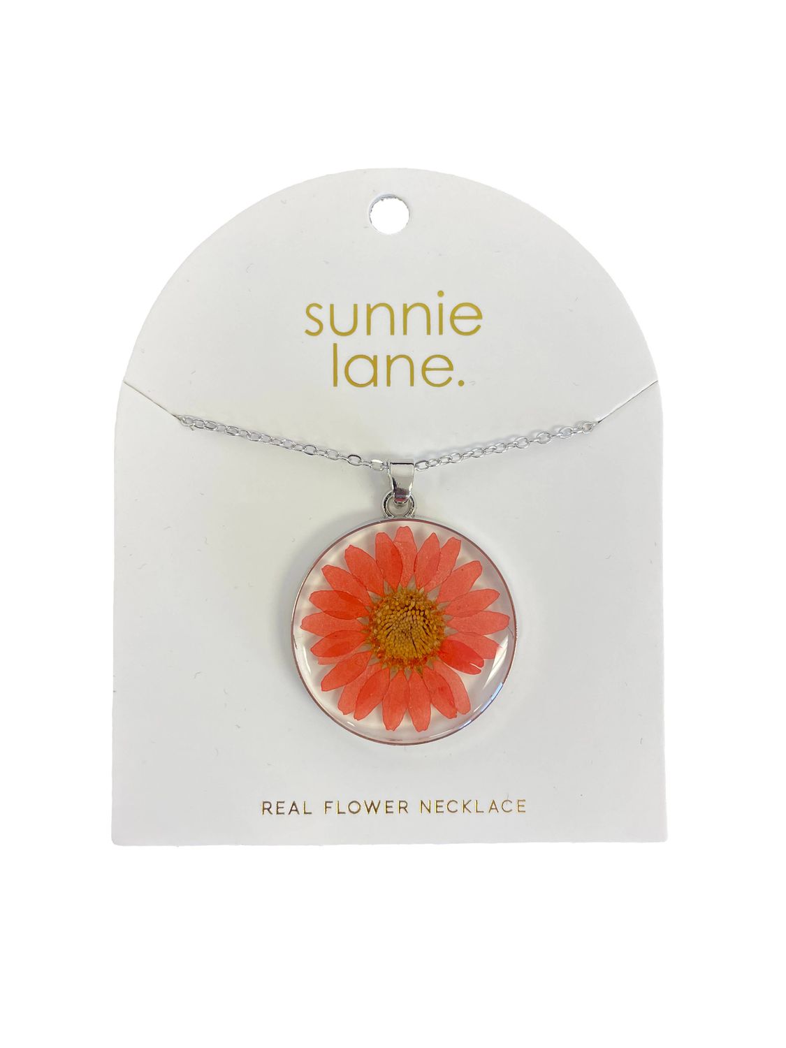 Pressed Flower Necklace - Made With Real Flowers: Red/Orange