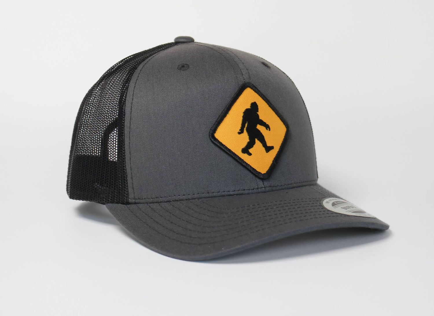 Bigfoot Crossing Vintage Style Trucker Hat | SnapBack Cap : Charcoal / Black