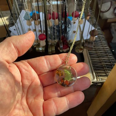 Sunset Forest Large Circle Real mushroom Pendant