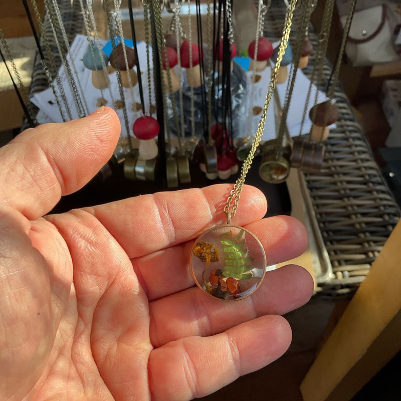 Sunset Forest Large Circle Real mushroom Pendant