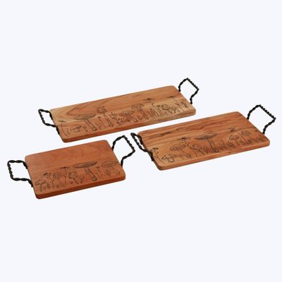 Acacia Wood Mushroom Pattern Tray Set of 3  (SKU#: 23065)